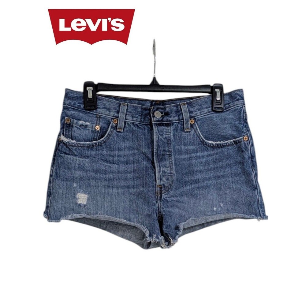 Levi's 501 Distressed Cutoff Denim Button Fly Jean Shorts - Size 28 Womens
